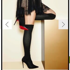 Christian Louboutin Black Knit FabricLeather Souricette Spiked Knee High Booties